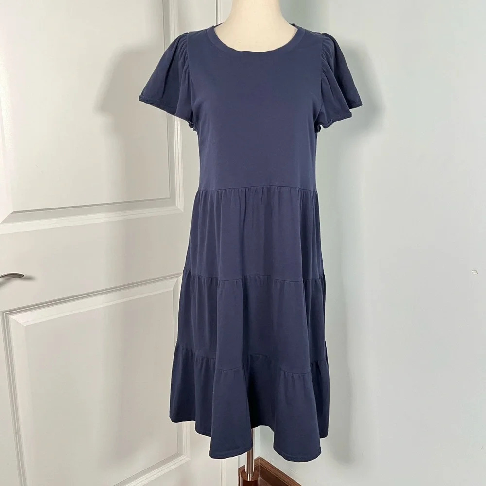 J.Crew Navy Knit broken-in jersey tiered mini dress size XS - Picture 2 of 8